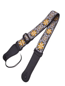 1 件高品质提花刺绣吉他背带，带仿皮末端 - 舒适肩带，适合贝斯、原声吉他和电吉他