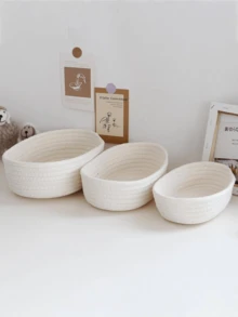 Oval Storage Basket, Solid Color Simple Style, Suitable For Living Room Desktop, Snacks, Fruits, Toy Storage, Entrance, Bathroom, Home Decoration, Can Store Cosmetics, Perfume, Glasses, Sunglasses, Photo Frames, Holiday Gift Basket (3 Pieces = S + M + L) Can Be Used As Valentine's Day Gifts - Beige - View 14
