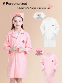 2pcs/Set Kids Nurse Costume, Including Nurse Hat And Nurse Dress, Suitable For 3-8 Years Old Girls Performance Cosplay