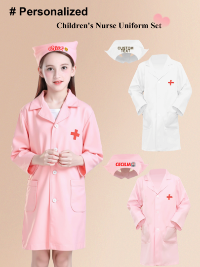 2pcs/Set Kids Nurse Costume, Including Nurse Hat And Nurse Dress, Suitable For 3-8 Years Old Girls Performance Cosplay