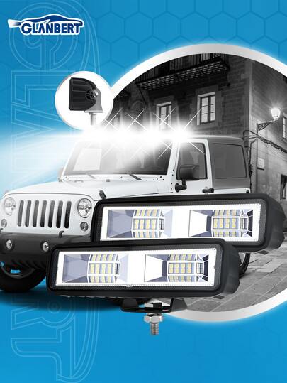GLANBERT 2 piezas/paquete Luz de trabajo LED para coche 48W ultra brillante, foco para motocicleta, vehículo todo terreno, modificación de luz delantera, luz auxiliar para coche
