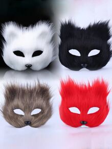 Máscara Realista de Animal com Cabelo Longo e Fofinho para Metade do Rosto, para Homens e Mulheres em Festas de Máscaras e Halloween