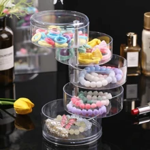 1 pieza Caja de joyas giratoria de plástico transparente, organizador de maquillaje de varios compartimentos, caja de almacenamiento a prueba de polvo para escritorio, estilo Ins de vuelta al cole
