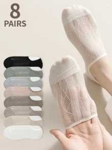 8 双女士薄款防滑透气低帮网眼夏季踝袜，隐形袜，百搭 - 彩色 - 查看 1