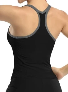 Camiseta Esportiva com Decote Redondo e Cor Sólida para Mulheres, Top Cami Sem Costura para Exercícios