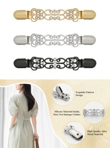 Yanxyad 1/3 Peças Grampos de Colarinho para Cardigã Vintage para Mulheres, Grampos Cinturadores de Cintura, Broches de Camisa Vestido, Padrão de Flor Prata, Dourado e Preto, Grampo de Xale de Cardigã - Grampo Cintor de Xale de Cintura para Roupas e Presentes