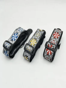 1 件高品质提花刺绣吉他背带，带仿皮末端 - 舒适肩带，适合贝斯、原声吉他和电吉他