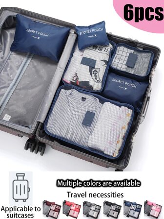 Juego de 6 bolsas organizadoras de viaje portátiles, bolsa de tocador de gran capacidad con compartimentos separados, bolsa de hombro plegable, bolsa de calzado transpirable, bolsa de equipaje con capa independiente, bolsa de malla para documentos, bolsa de yoga de unicolor, maletín sencillo, a prueba de polvo y polilla, para cosméticos, artículos de tocador, pasta de dientes, cepillo de dientes, ropa, chaquetas, ropa interior, zapatos, electrónica digital, joyería, anillos, collares, aretes, paleta de sombras de ojos, brochas de maquillaje, lápices de cejas, sombras de ojos, esponjas de maquillaje