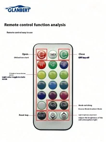 GLANBERT 1 套 8/6/4LED 汽车彩色装饰灯 RGB 遥控脚灯高亮度多模式氛围灯﻿
