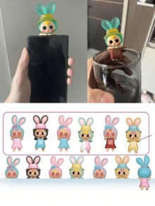 1/12 piezas Figuras de conejitos de macaron, accesorios decorativos para teléfono móvil y coche, juguetes coleccionables de estilo aleatorio - Multicolor - Ver 2