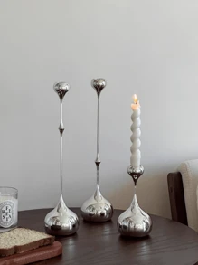 1/3pcs Modern Candle Holder, French Silver Water Drop Metal Candlestick, Iron Teardrop Candlesticks Taper Candle Stand For Home Decor Metal Table Centerpiece Dinner Decorations Tall Candle Holder For Mom, Wife, Grandma