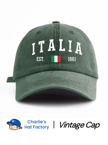 1 Stück ITALIA Muster gewaschene Baseballkappe, klassisch lässiger, stilvoller und leichter Vintagekappe mit verstellbarer Größe, weichem Schweißband, vielseitig einsetzbar, ideal für Outdoor Sport, täglichen Gebrauch, Partys, Urlaub, perfektes Geschenk für Familie und Freunde