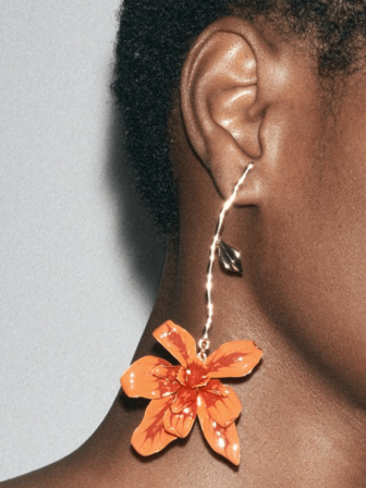 1 对热带风格夸张时尚金属花饰茎垂耳环，女士礼物，节日耳环