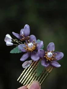 1 pieza / Elegante pinza para el cabello con diseño de flor de melocotón morado de gran tamaño, de 7CM de largo, con estilo antiguo chino, decoración para el cabello, cheongsam, borla larga, de material metálico con retención permanente del color, fácil de usar