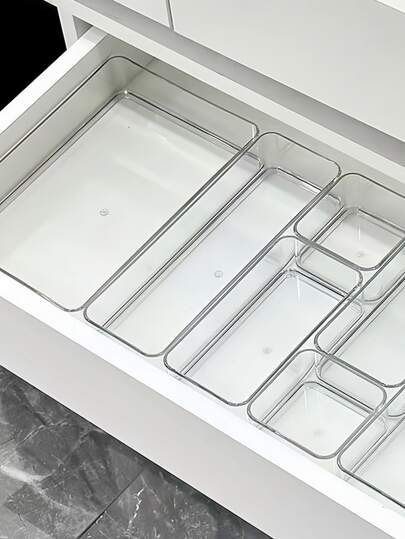 1/4/7 pièces boîtes de rangement à tiroir transparentes exquises, boîtes de rangement pour vernis à ongles, boîtes de rangement pour cosmétiques, boîtes de rangement avec compartiments pour tiroir, boîtes de rangement pour classification de bureau, utilisées pour ranger les masques faciaux, les rouges à lèvres, les parfums, les pinceaux de maquillage, les ombres à paupières, les produits de soins de la peau, les ustensiles de cuisine, les collations, le matériel scolaire, la décoration de la chambre, la décoration de la maison, la décoration de la salle de bain, les boîtes de rangement pour armoire à vêtements