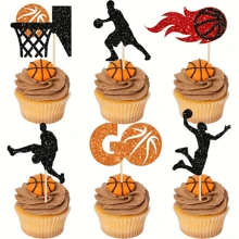 12 pièces Décorations de gâteau de Basketball, décoration de cupcake avec motif de joueurs de sport pour baby shower, anniversaire, fournitures de décoration de gâteau