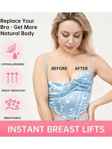 乳房提升胶带，使用露背身体胶带和乳头贴套装提升和紧致您的乳房 - 透气乳房提升胶带，适合 A-E 罩杯和大乳房！ - 彩色 - 查看 4