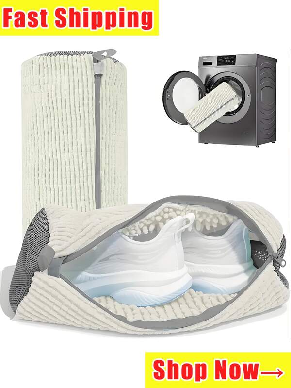 Flauschige Fasern 360° Rundumreißverschluss Schuh Waschsack - wiederverwendbar, langanhaltend, maschinenwaschbar mit Reißverschluss, ausbleichfestes gestricktes Material. Geeignet für Schuhe, Sneaker in Waschmaschine und Trockner. Durchlässiges Material Wäschesack | Hochgradig atmungsaktives Material, Wäsche-Zubehör