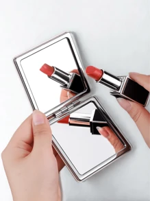 1 pezzo Specchio per trucco portatile quadrato, specchio in pelle sintetica bianca piccolo con lato standard 1X e lato di ingrandimento 1X, specchio da viaggio pieghevole, adatto come regalo, essenziale da viaggio, essenziale per il trucco, facile da riporre, regalo di Natale