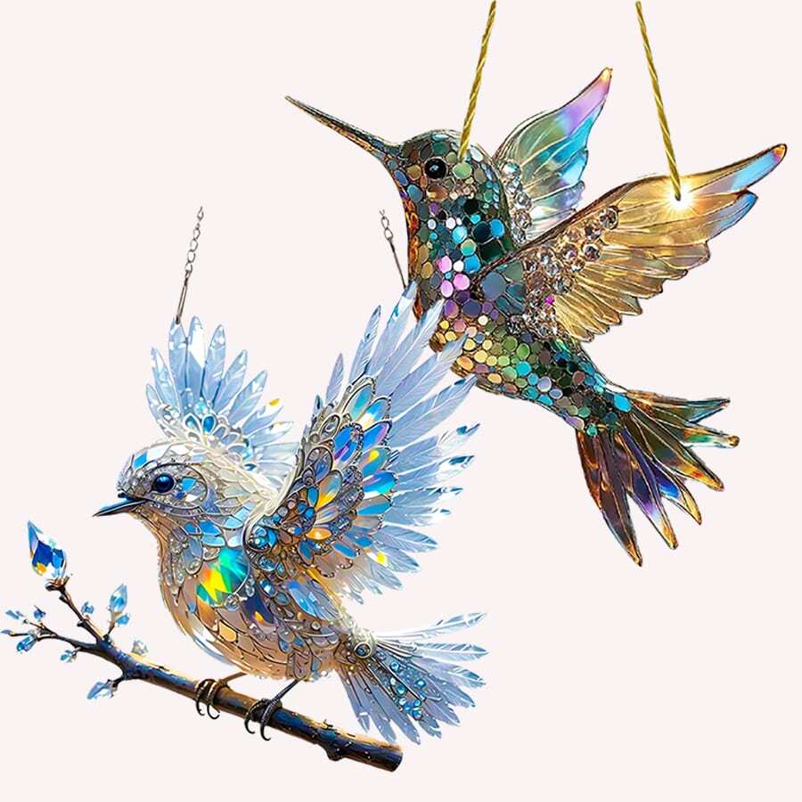 1pc-2D Flat Bird Catcher - Luxury Model, 5.9-Inch X 5.9-Inch Colored Acrylic Glass, Four-Season Decorative Door Hanger, Unique Home Garden Gift, Ideal Choice For Festival Decoration, Perfect Choice For Bird Lovers
