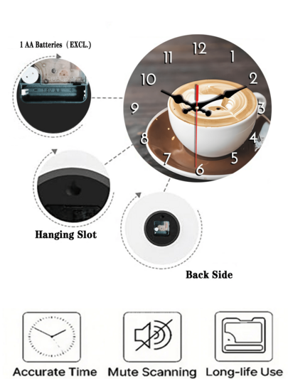 [10 12 Inch Wooden Clock],Silent Coffee Cup Wand Klok Creative Cafe Home, Office, Shops view 7