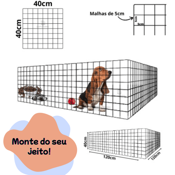 Cercado Pet Cercadinho De Cachorro Com 12 Módulos Grade 40x40cm 100% Aço E Ajustável