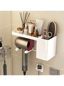 1pc No-Drill Hair Dryer Holder, Wall-Mounted Bathroom Hair Dryer Bracket Organizer For Storage Wall-Mounted Hair Dryer Rack, Bathroom Organizer Rack, Hands-Free Hair Dryer Holder For Small To Large Hair Dryers, Space-Saving Storage Accessories Save Space No Need To Drill A Hair Dryer Stand - Easy To Wall Mount, Stylish And Bathroom Organizer For Easy Grooming Routine