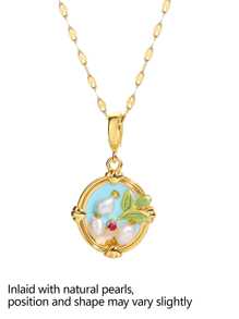 1 Pezzo di collana con pendente vintage con fiori smaltati e accenti irregolari di perle per donne, catena placcata oro 18 carati in rame, regalo per la festa della mamma, regalo per insegnanti, regalo di laurea, collana boema da spiaggia per viaggi estivi e festival, ispirata al giardino di Monet, adatta per feste quotidiane, accessori rave/ballo di fine anno, gioielleria oro giallo