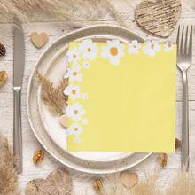 20pcs/40pcs Yellow-Themed Daisy Pattern Party Napkins, 6.5inch Disposable Paper Napkins Suitable For Birthday, Everyday Gathering, Picnic, Anniversary, Theme Party And Various Festivals, Events And Party Supplies