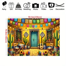 1pc Mexican Courtyard Background Fabric Banner, Suitable For Theme Party Decoration, Garden Decoration, Indoor And Outdoor Decoration, Photography Background, Wall Decoration, Living Room Decoration, Universal Theme