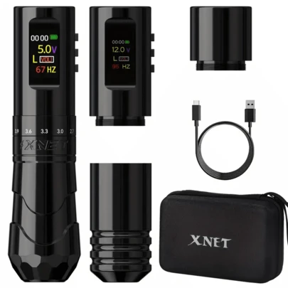 XNET 1PC Void Professional bezprzewodowa maszynka do tatuażu, 7 regulowanych skoków 2,4-4,2 mm, z dodatkowym uchwytem, do makijażu ciała dla artystów tatuażu