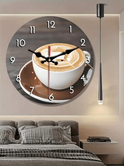 [10 12 Inch Wooden Clock],Silent Coffee Cup Wand Klok Creative Cafe Home, Office, Shops