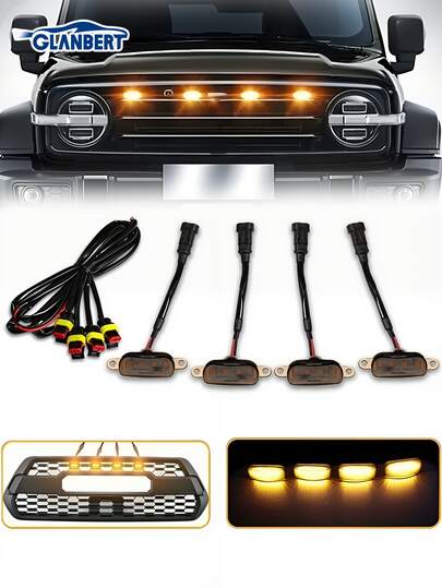 GLANBERT 1 Drag 3/4 Car LED Grid Light 4LED High Brightness Waterproof Amber Off-Road Vehicle Warning Light Pickup Truck Modified Lighting Light