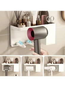1pc No-Drill Hair Dryer Holder, Wall-Mounted Bathroom Hair Dryer Bracket Organizer For Storage Wall-Mounted Hair Dryer Rack, Bathroom Organizer Rack, Hands-Free Hair Dryer Holder For Small To Large Hair Dryers, Space-Saving Storage Accessories Save Space No Need To Drill A Hair Dryer Stand - Easy To Wall Mount, Stylish And Bathroom Organizer For Easy Grooming Routine
