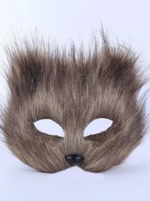 Máscara Realista de Animal com Cabelo Longo e Fofinho para Metade do Rosto, para Homens e Mulheres em Festas de Máscaras e Halloween