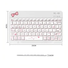 Ultra-Thin Rechargeable Bluetooth Keyboard, Portable Compact Wireless Keyboard (150mAh), Compatible With Samsung Galaxy Tab, Android, Windows Tablets, Smartphones, IOS IPad, Christmas/New Year Gift 2026 (Bow) - White - View 6