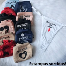 Kit 7 Calcinhas Sensuais Fio Lateral Regulagem Com Escritas Fio Sexy - Multicolorido - Visão 3