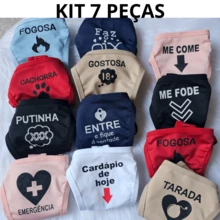 Kit 7 Calcinhas Sensuais Fio Lateral Regulagem Com Escritas Fio Sexy - Multicolorido - Visão 2