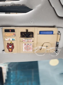 1pc Car Sun Visor Storage Bag, Leather Zippered Organizer Pouch, Multi-Function Card Holder, Suitable For Men And Women