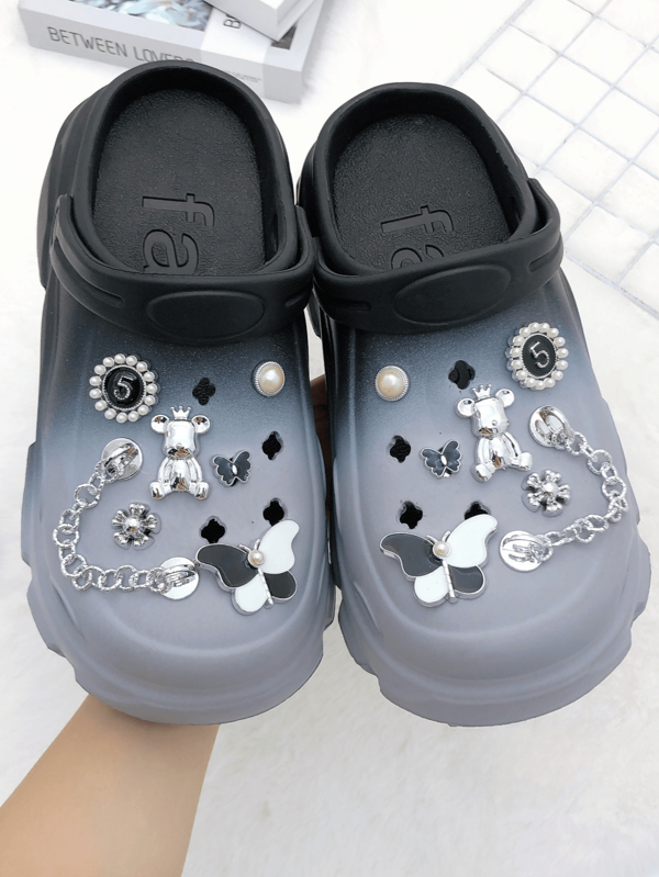 14pcs Butterfly Elegant PVC Plastic Animal Metal Chain, Rhinestone Shiny Decorations For Women Shoes, Cute Bear, Bee, Butterfly