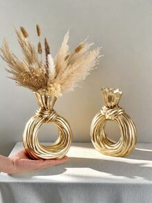 1pc Gold Resin Hollow Flower Vase, Modern Luxury Decorative Vase For Pampas Grass, Dried Flowers & Faux Floral Arrangement, Elegant Table Centerpiece For Living Room, Entryway Console, Bookshelf, Bedroom Decor - Multicolor - View 5