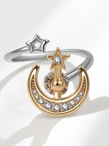 1pc Luxury Fashion Silver Zirconia Stone Spinning Fidget Ring, Anxiety Relief Stress Reducer Jewelry, Wedding Jewelry, Adjustable Everyday Wear