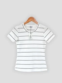 Off-Striped T-Shirt - 條紋關閉 - 查看 3