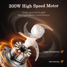 Feizsmile Siekacz/robot kuchenny o pojemności 8 filiżanek, szklana misa o pojemności 1,2 l, do mięsa, warzyw, owoców i orzechów, silnik miedziany i 4-ostrzowe ostrza ze stali nierdzewnej, 300 W, KD-815G - Ciemnozielony - Zobacz 9