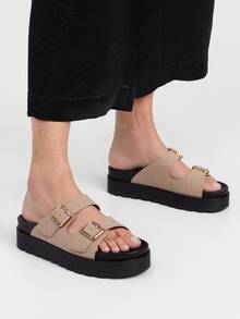 Slide Sandals - Taupe - View 1