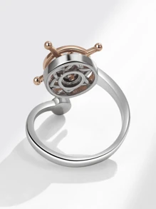 1pc Luxury Fashion Silver Zirconia Stone Spinning Fidget Ring, Anxiety Relief Stress Reducer Jewelry, Wedding Jewelry, Adjustable Everyday Wear