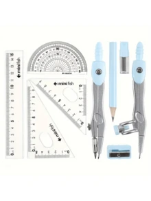 9pcs Student Drawing Tools Set, For Design Sketching, Office, Exam, PP Material, Math & Geometric Art Supplies, Including Compass, Ruler, Set Square, Protractor, Pencil Sharpener, Ideal Gift For School, Students, Back To School - Multicolor - View 6