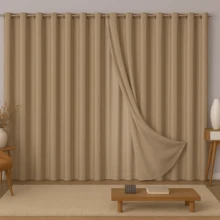 Linen Gauze Voile Curtain CHOOSE SIZE With Microfiber Lining For Rod - Beige - View 1
