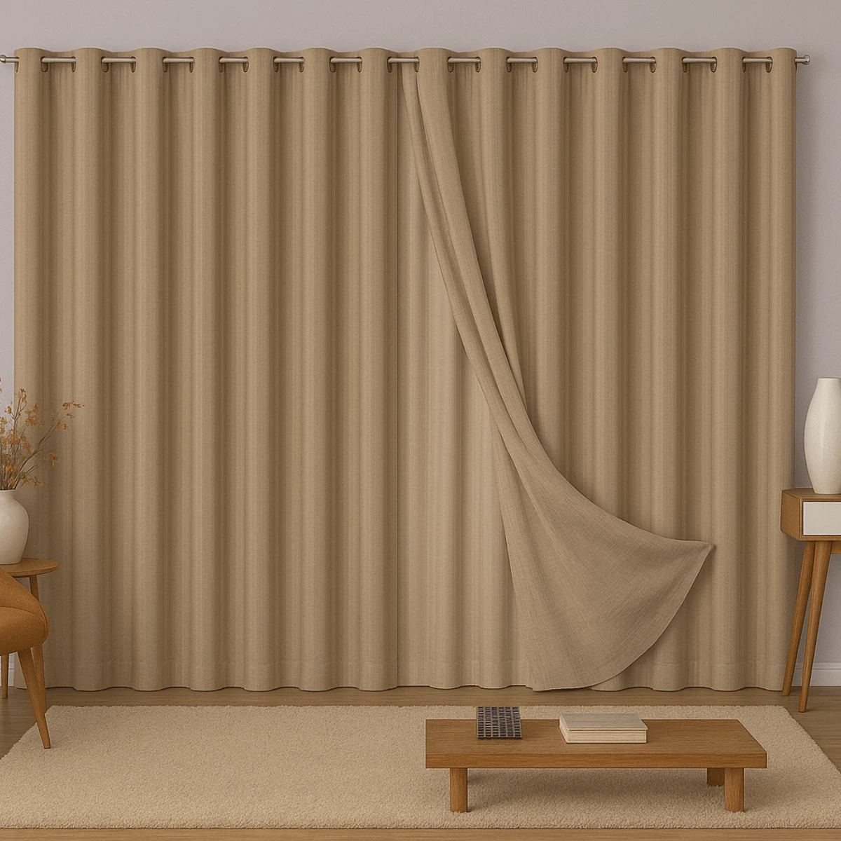 Linen Gauze Voile Curtain CHOOSE SIZE With Microfiber Lining For Rod - Beige - View 1