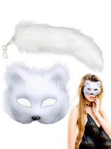 Máscara Realista de Animal com Cabelo Longo e Fofinho para Metade do Rosto, para Homens e Mulheres em Festas de Máscaras e Halloween